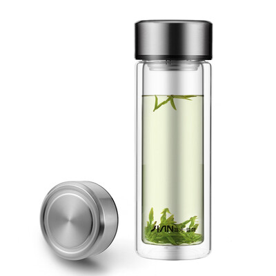

Fuguang male lady with tea cups portable creative cup double bubble glass 320ML true color X1804-SP-320