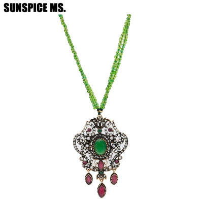 

Elegent Vintage Turkish Women Seed Bead Flower Pendant Necklace Sets Antique Resin Indian Ethnic Wedding Retro Strand Jewelry