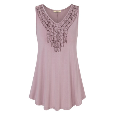 

2018 Summer Vintage Applisques Sleeveless Women Tunic Top Solid Tee Fold V-Neck Loose Knitted Female Tank Women Vest Tee Shirt
