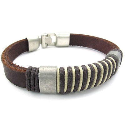 

Hpolw Mens Leather Rope Bracelet, Tribal Braided Cuff Bangle, Brown