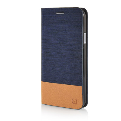 

MOONCASE Canvas Design Leather Side Flip Wallet Pouch Stand Shell Back ЧЕХОЛ ДЛЯ Samsung Galaxy E5 Dark Blue
