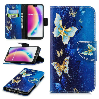 

BEFOSPEY Painting PU LeatherSoft TPU Card Slot Stand Wallet Case For Huawei P20 Lite584"