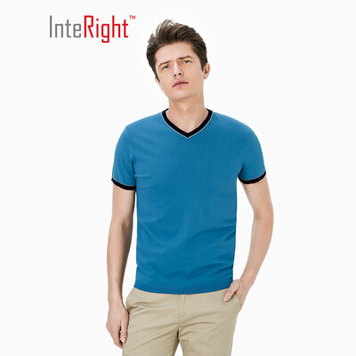 

INTERIGHT V-neck special yarn dry net color business mens T-shirt Peacock Blue