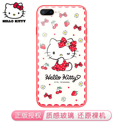 

Hello Kitty Apple 8 / 7Plus Мобильная оболочка iPhone8 / 7Plus Стеклянная оболочка Задняя обложка Устойчивость к царапинам Царапиновая крышка с мягким краем Мал