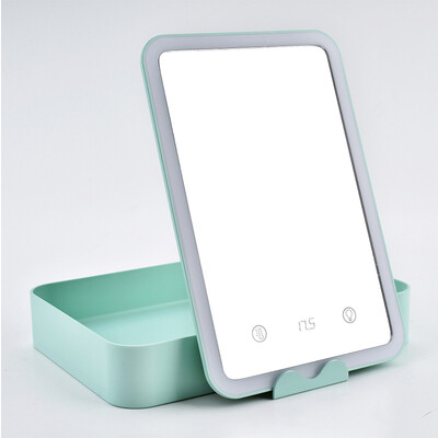 

MECAR creative gift LED desktop mirror flat storage vanity mirror to send girlfriends Tanabata Valentines Day gift can display temperature multi-function rechargeable mint green 8521