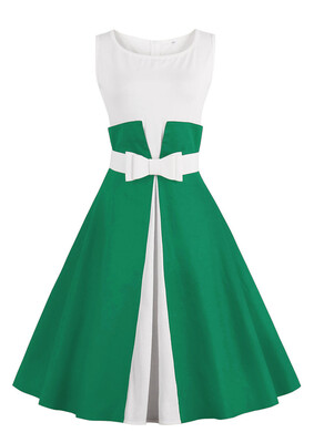 

MisShow 2017 Vestidos Fake two Pieces Summer Patchwork Vintage Dress Bow Swing Rockabilly Sleeveless  plus size Dresses