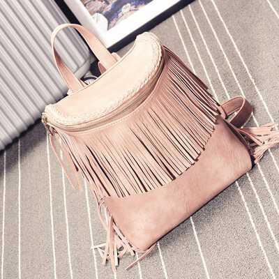 

New fringed women handbag large backpack PU leather shoulder bag Korean tidal student backpack bag female college backpack