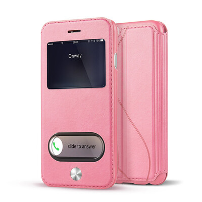

Smart Two Windows PU Leather And PC Full Protection Clamshell Case For iPhone 6 6S Plus 4.7 5.5Inth Samsung Galaxy S6 Edge Plus