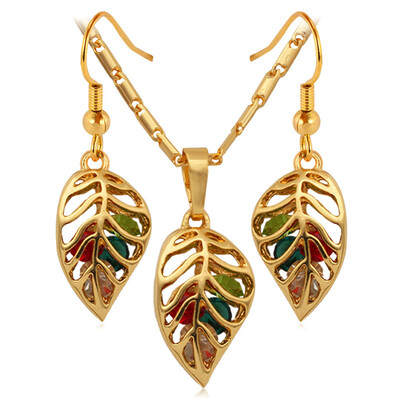 

U7 Trendy Jewelry Set Women Party Gift New 18K Real Gold Plated Colorful Crystal Necklace Earrings Fashion Jewelry Sets