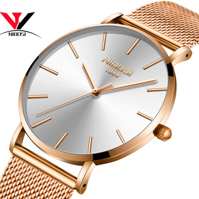 

NIBOSI Men Blue Watch Ultra thin Fashion Male Wristwatch Mesh Watchband Business Watches Waterproof Black Clock Relogios Quartzo