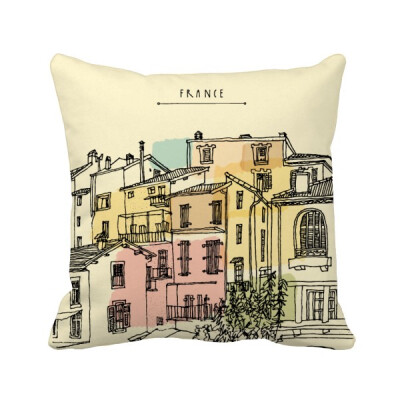 

City Building Colorful France Painting Square Throw Pillow Insert Cushion Cover Home Sofa Decor Gift