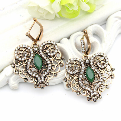 

New Bohemia Hollow Flower Long Dangle Hook Earring For Women Antique Gold Color Damascus Pattern Arabia Bride Resin Drop Jewelry