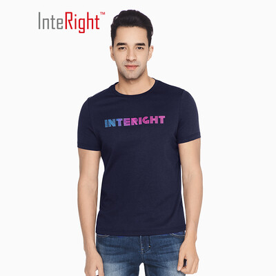 

INTERIGHT short-sleeved mens water soft cotton letter printing round neck T-shirt navy blue