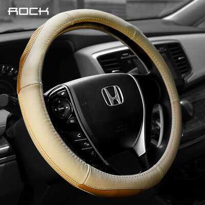

ROCK car steering wheel cover hand-stitched leather four seasons universal breathable anti-slip automotive supplies beige
