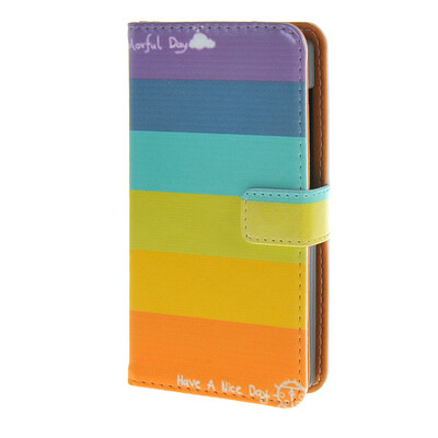 

MOONCASE Case for Microsoft Lumia 435 Case Rainbow Pattern Leather Flip Wallet Card Holder with Kickstand Back Case Cover A05
