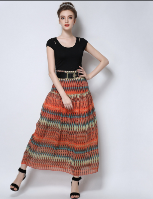 

Lovaru ™Striped chiffon skirt Europe station 2015 summer new big fashion temperament dress style holiday