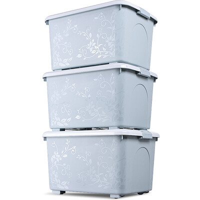 

Baicaoyuan new colorful carved large plastic box clothes quilt storage box debris finishing storage box with pulley 68L3 loaded blue gray