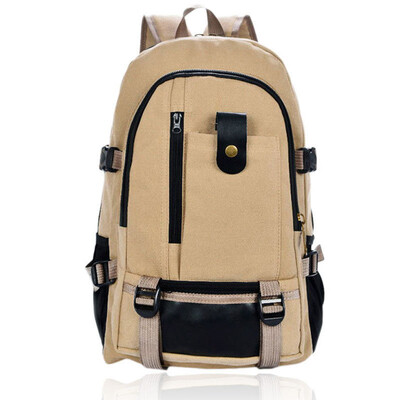

Zippered Pockets Outdoor Travel Rucksack Satchel Bag Women Canvas School Khaki Backpack