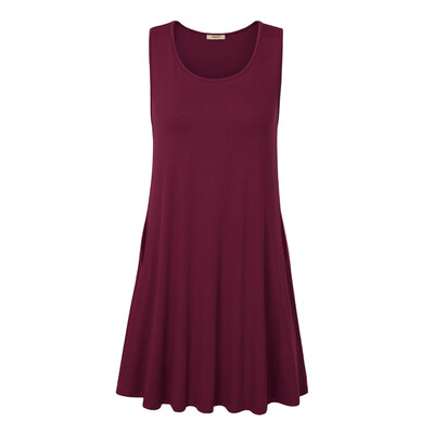 

Timeson New Summer T-Shirt Dress Sleeveless Knitted Tunic Dress with Pockets Big Hem Female Stretch Mini Solid Plus Size Dresse