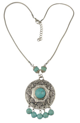 

Idealway Bohemia Vintage Silver Snake Chain Green Turquoise Beads Flower Pendants Necklaces