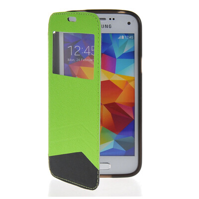 

MOONCASE View Window Leather Side Flip Wallet Card Slot Pouch Stand Soft Shell Back Case Cover for Samsung Galaxy S5 Mini Green