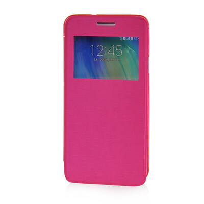 

MOONCASE View Window Leather Side Flip Wallet Pouch Slim Shell Back Case Cover For Samsung Galaxy A3 Hot pink