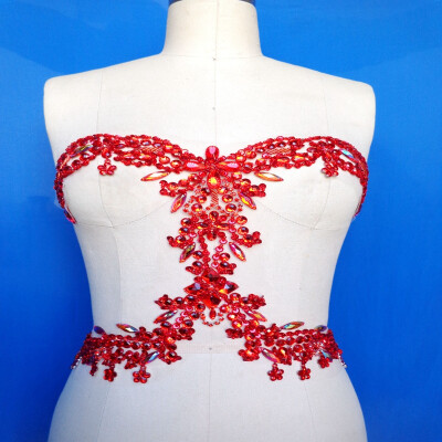 

New red pure handmade sew on rhinestones applique 3430cm crystals patches for dress DIY accessories