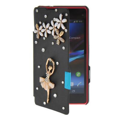 

MOONCASE Rhinestone Crystal Ultre Slim Leather Side Flip Wallet Shell Back ЧЕХОЛ ДЛЯ Sony Xperia Z1 Compact (Mini) Black