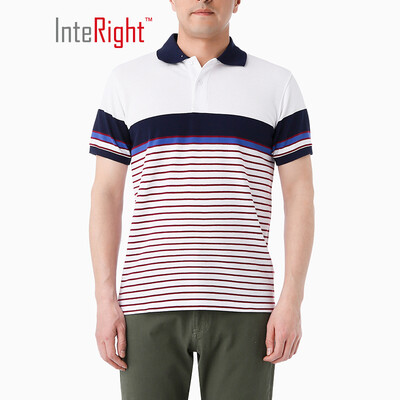 

INTERIGHT mens POLO shirt loop positioning color strip short sleeve blue&white strip XXL