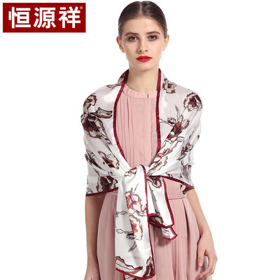 

Hengyuanxiang silk scarf female spring&autumn silk large scarf shawl wild scarf summer sunscreen exquisite gift box 50M18709 deep rice