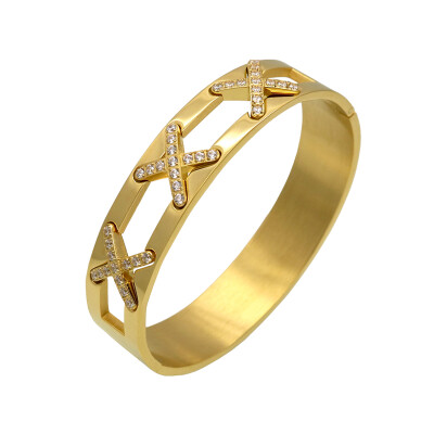 

Europe&the United States fashion jewelry wide three X diamond cut bracelets titanium steel bracelets for men&women