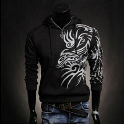 

Mens long sleeved sweater wholesale trade Korean fashion dragon stamp hooded hoodies coat trade