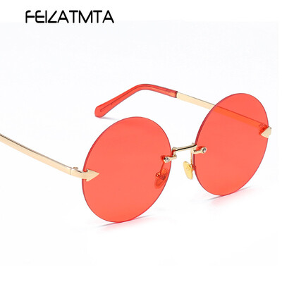

FEIZATMTA Новые солнцезащитные очки для женщин бренда Vintage Round Ocean Color Линзы для очков из металла Рамка для очков Lady Fashion Oculos UV400