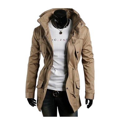 

Zogaa Double High Collar Mens Jacket Pure Color Casual Slim