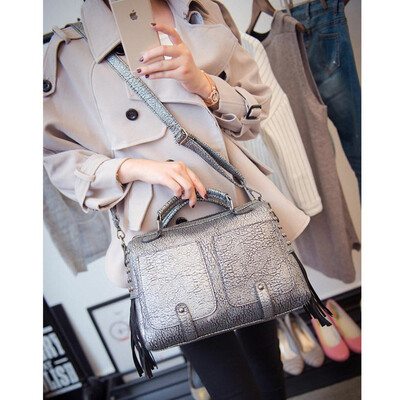 

2016 new fashion bucket Boston handbag for women leather rivet double pocket shoulder bag tote bags handbags brands cross-body bags