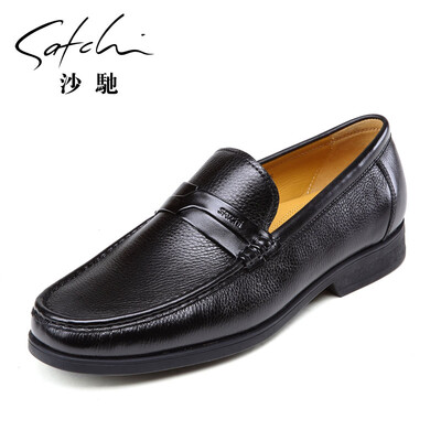 

Shachi leather soft flat bottom slip foot business casual mens shoes 66281003Z- black 39