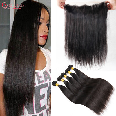 

Cy May Hair Brazilian Virgin Hair With Closure Brazilian Straight Hair With Frontal 4 Bundles Lace Frontal Closure With Bundles