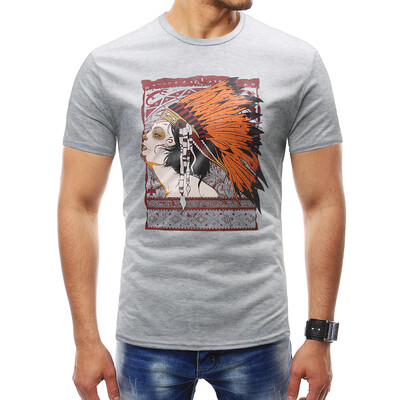 

Male 2018 Summer Short Sleeve Indian Print High Quality Shirt O-Neck Slim Men T-Shirt Tops Fashion Mens Tee Shirt T Shirts