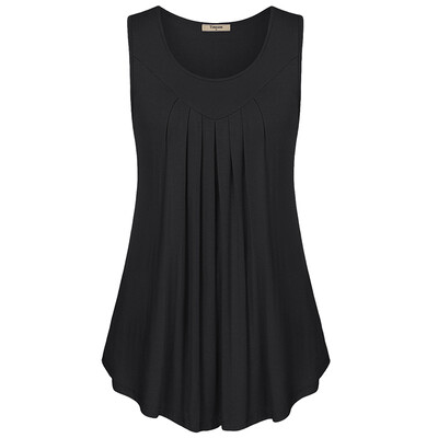 

Summer Sleeveless Fold Curved Hem Solid Tee Women Tanks Long Loose Tunic Casual Vest Blue Red Black Female Elegent Knitted Tops