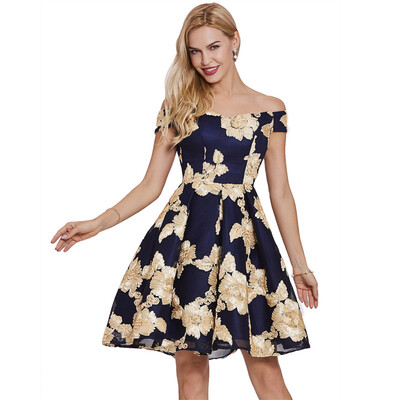 

CAZDZY Off-the-Shoulder A-Line Flowers Lace Short Sleeves Homecoming Dress