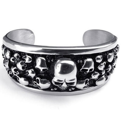 

Hpolw Heavy Stainless Steel Gothic Skull Biker Mens Bangle Cuff Bracelet Silver Black