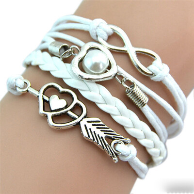 

MyMei Fashion Infinity Love Heart Silver Eiffel Tower Friendship Leather Bracelet