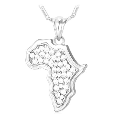 

U7 "18K" Stamp 18K Real Gold Plated African Fashion Jewelry Women/Men Gift Trendy Rhinestone Africa Map Pendant Necklace