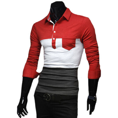 

CT&HF Men Fashion T-shirt Korea Leisure Personality T-Shirt Long Sleeve POLO Shirt Cotton Lapels Tops