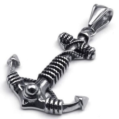 

Hpolw New Vintage Stainless Steel Black&Silver Anchor Charm Pendant Mens Womens Jewellery Necklace,18-26 inch Chain