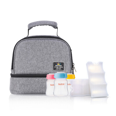 

Sanmei infant SUNVENO back milk bag breast milk bottle fresh milk storage ice pack blue ice insulation Mummy bag set elegant gray