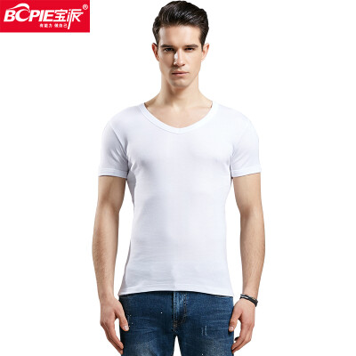 

Baopai BOPIE Mens vest Mens cotton T-shirt short-sleeved casual sports breathable bottoming shirt white V-neck L 17095