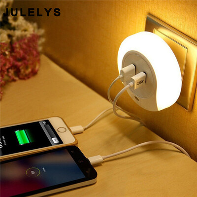 

JULELYS Motion Sensor LED Night Light With Dual USB Charger Socket Mobile Phone Charger 05W Warm White LED Night Bedside Lamp
