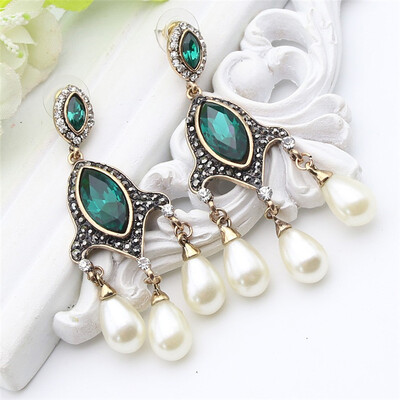 

Vintage Turkish Simulated Pearl Drop Long Earring Women Antique Chandelier Earrings India Jewelry Ladies Wedding Party Bijoux