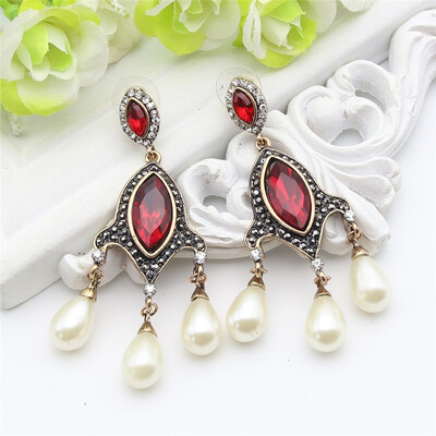 

Vintage Turkish Simulated Pearl Drop Long Earring Women Antique Chandelier Earrings India Jewelry Ladies Wedding Party Bijoux